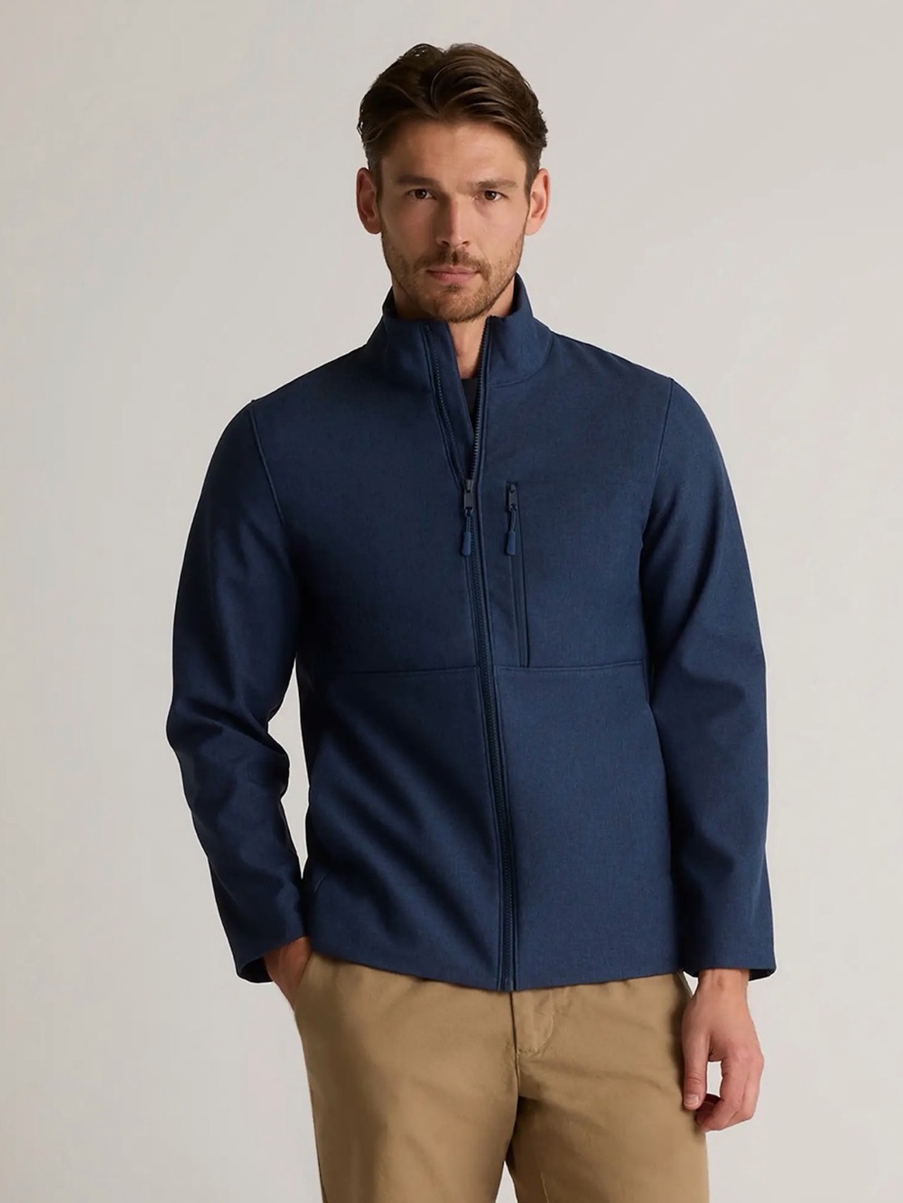 Quince Men's Softshell Fleece Lined Full Zip Jacket Heather Blue X-Large